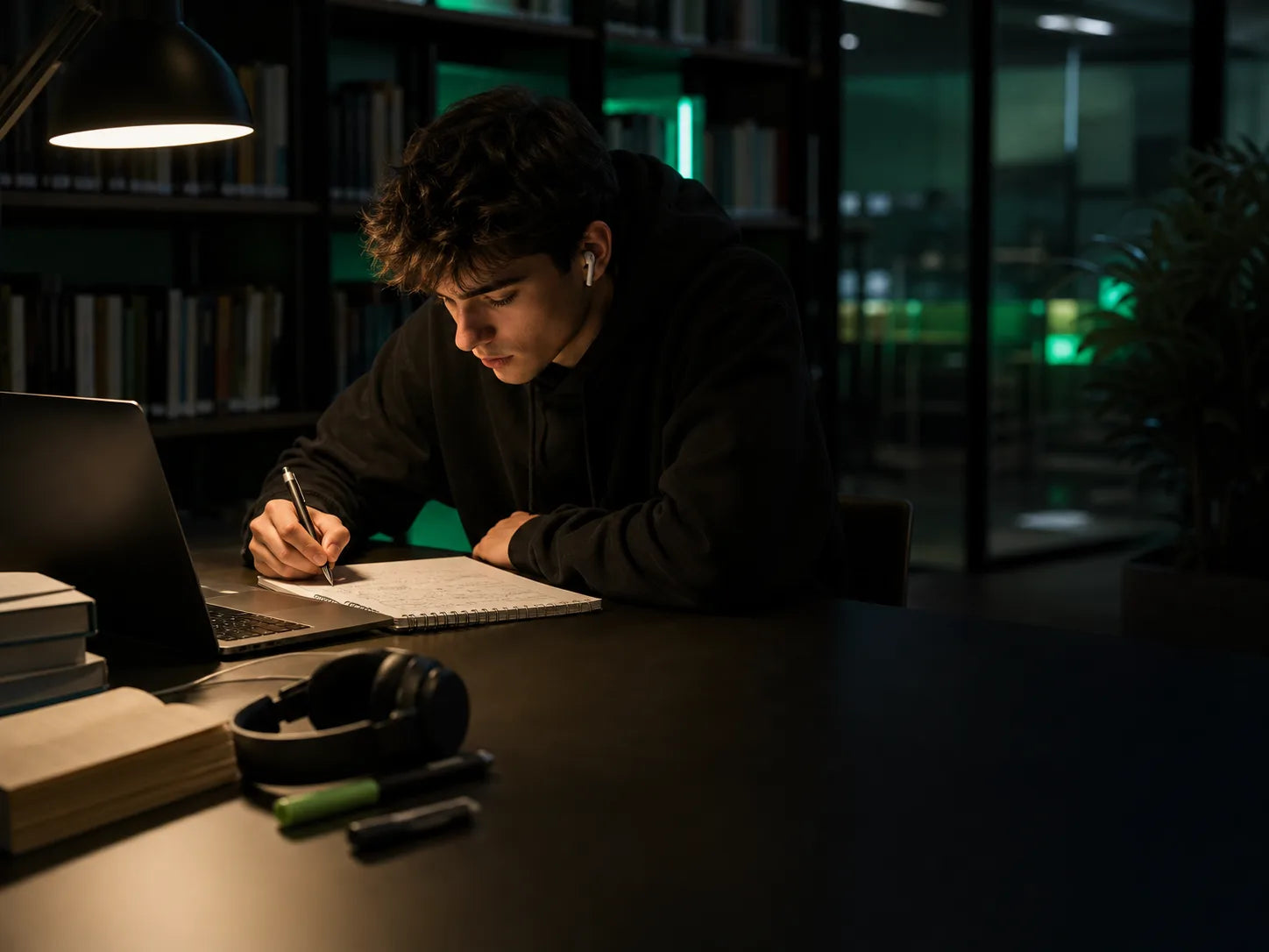 Student working through a focused library study block