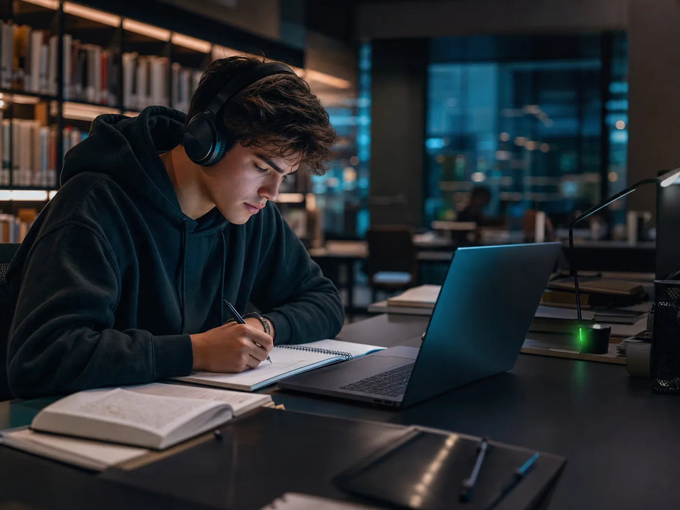 Student working through a focused study session